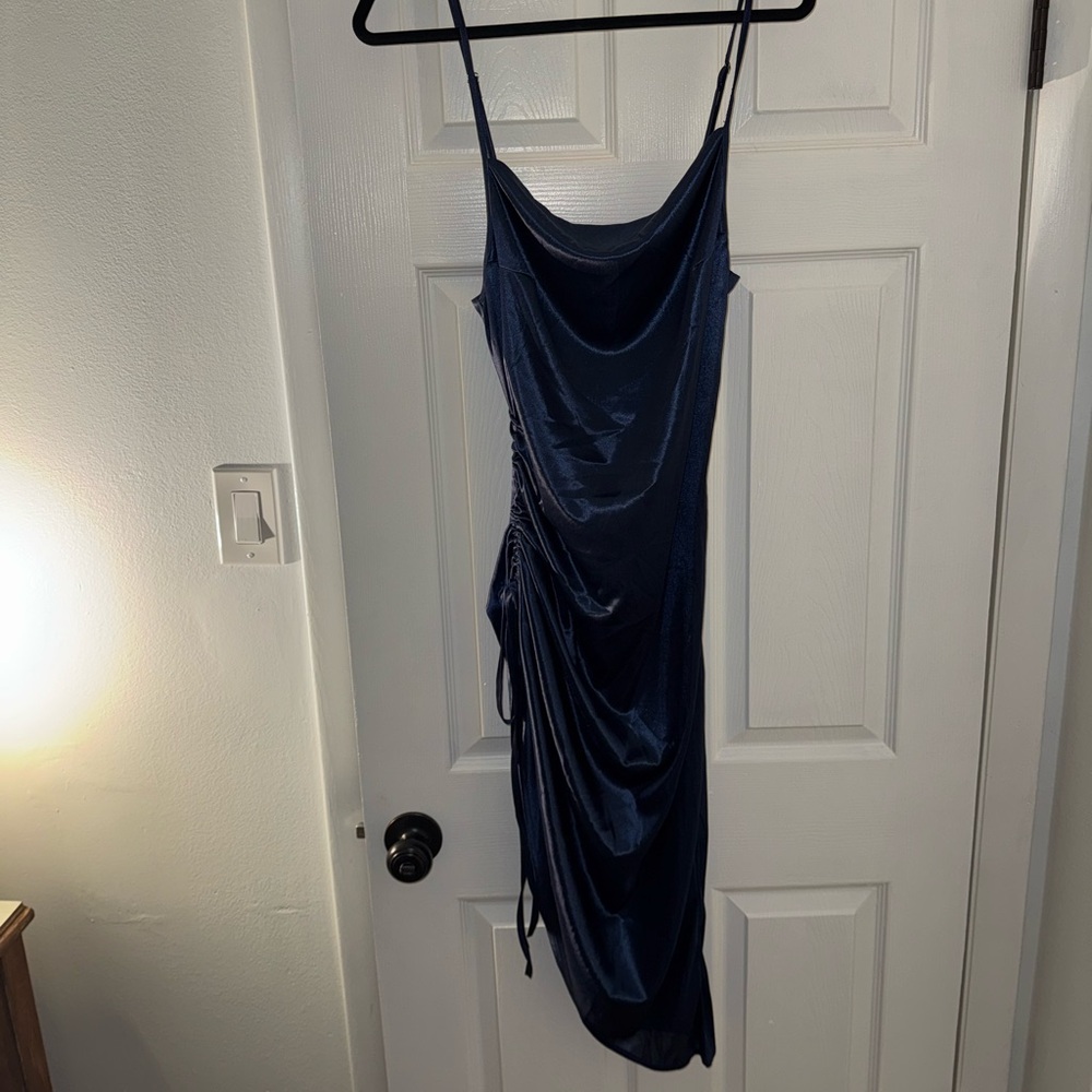 Elegant Navy Blue Ruched Dress